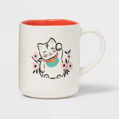 16oz Stoneware Cat Mug White - Opalhouse